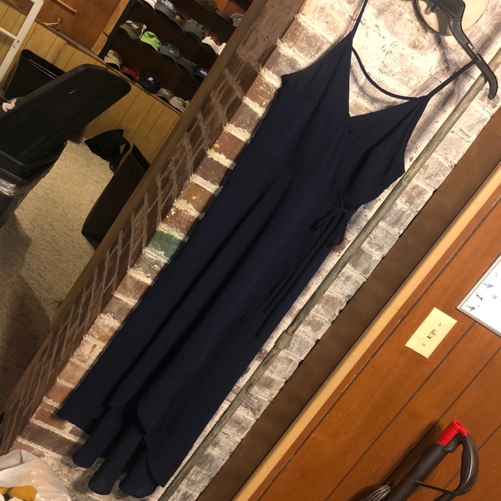 Navy Sleeveless Midi Wrap Dress